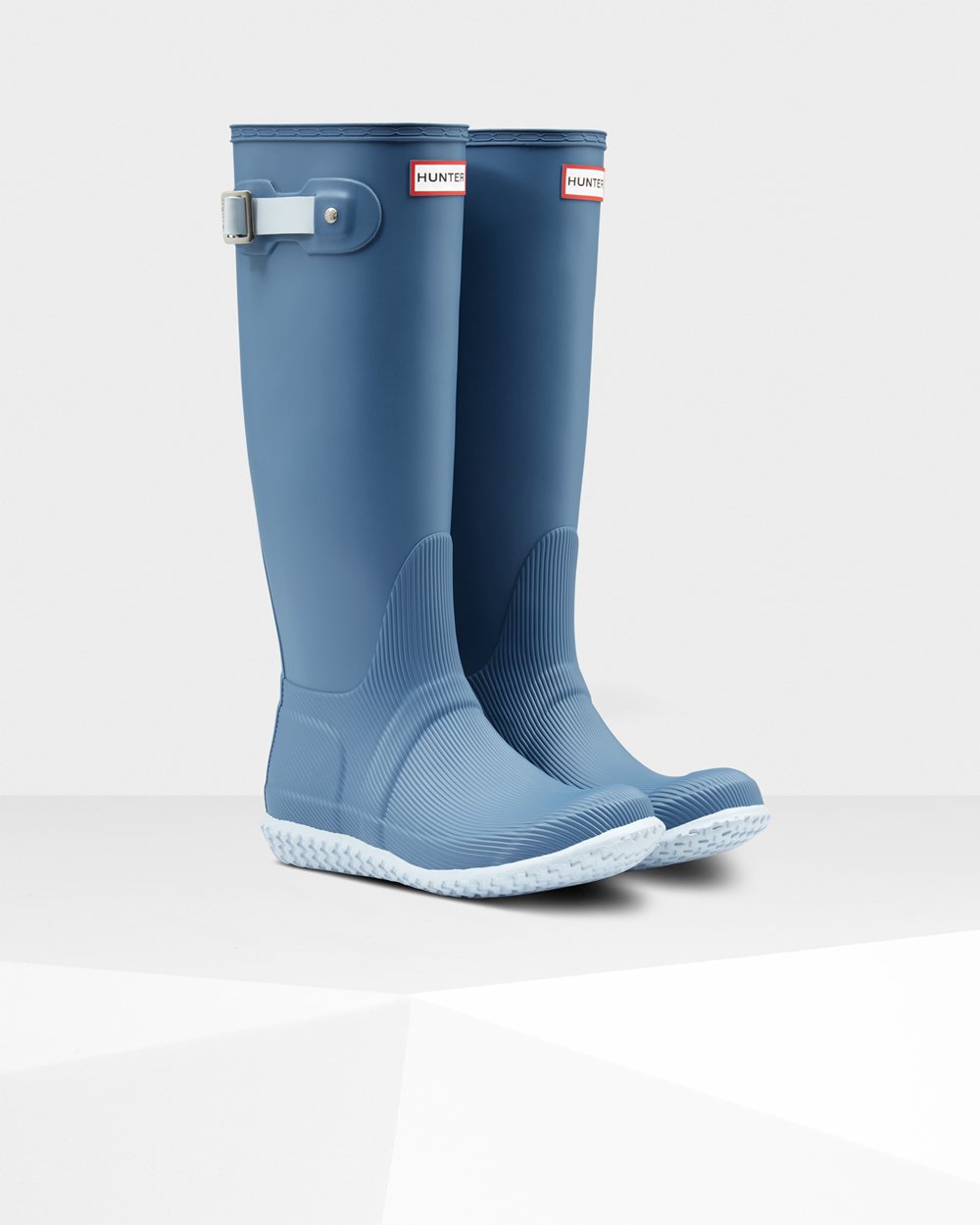 Womens Tall Rain Boots - Hunter Original Flat Heel Calendar Sole (36BNDLJAR) - Blue/Grey